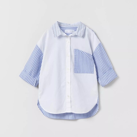 Zara Kids Combination Poplin Button Down Shirt 11-12y - Picture 1 of 4